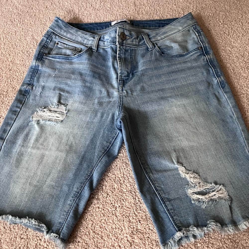 Kensie Blue Distressed Women Shorts